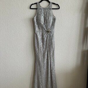 Silver Lace Halter Dress - Wedding - Bridesmaid - Mother of Bride